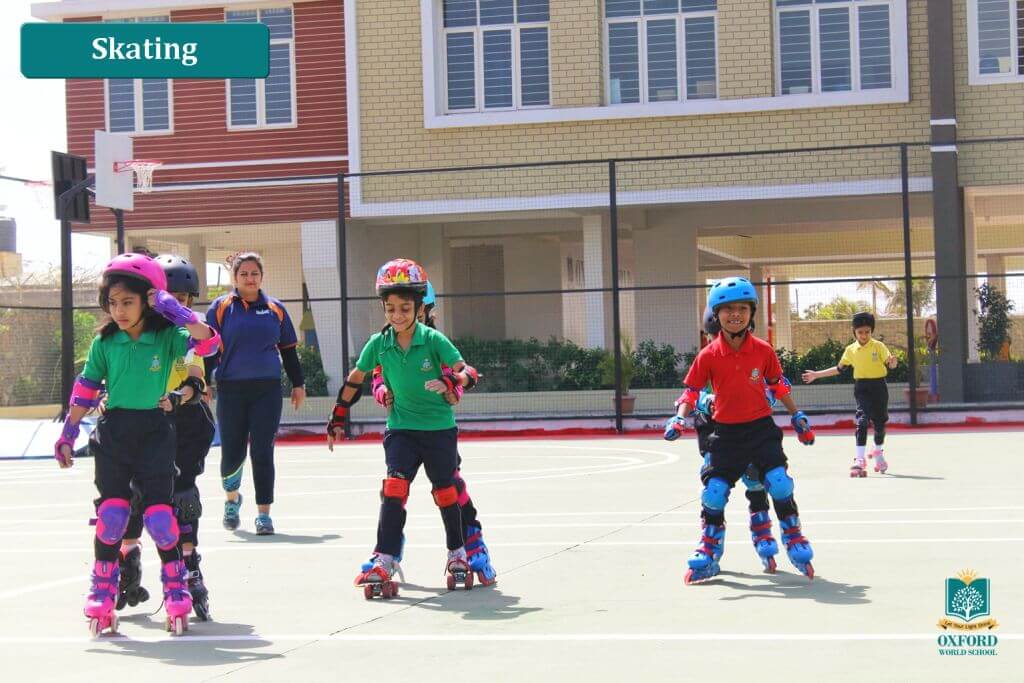 students playing skating on playground of cbse school in pune